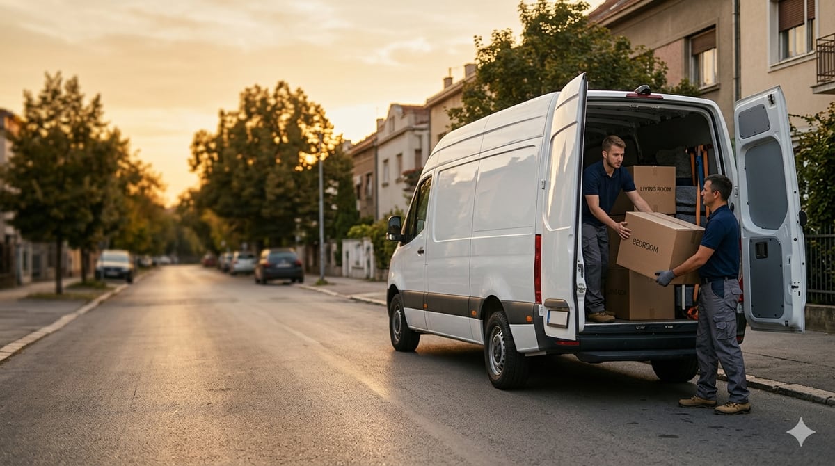 Kombi utovar — selidba na zalasku sunca